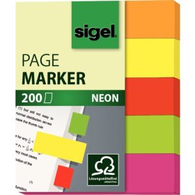 Haftmarker,Papier, Neon, 12 x 60 mm, 5 Farben im Pocket, orange, gelb, rot, pink, VE = 200 Marker