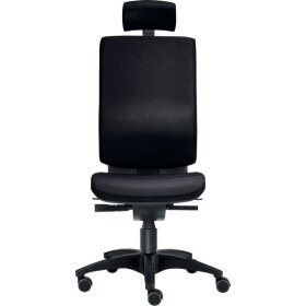 Bürodrehstuhl Cube L, Kopfstütze, Nutzergewicht bis 120 kg, ohne Armlehnen, DIN-Komfort-Sitz, Teppichbodenrollen, schwarz