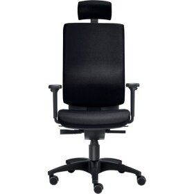 Bürodrehstuhl Cube L, Kopfstütze, Nutzergewicht bis 120 kg, mit Armlehnen, DIN-Komfort-Sitz, Teppichbodenrollen, schwarz