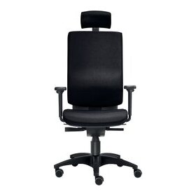 Bürodrehstuhl Cube L, Kopfstütze, Nutzergewicht bis 120 kg, mit Armlehnen, DIN-Komfort-Sitz, Hartbodenrollen, schwarz