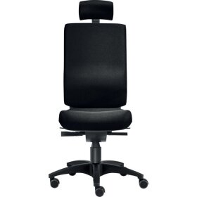 Bürodrehstuhl Cube L, Kopfstütze, Nutzergewicht bis 120 kg, ohne Armlehnen, Bandscheiben-Sitz, Teppichbodenrollen, schwarz