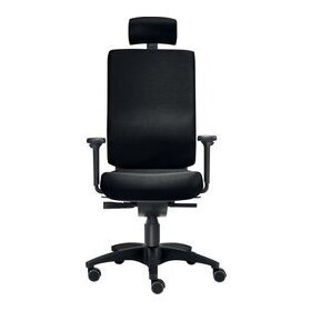Bürodrehstuhl Cube L, Kopfstütze, Nutzergewicht bis 120 kg, mit Armlehnen, Bandscheiben-Sitz, Teppichbodenrollen, schwarz