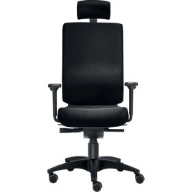 Bürodrehstuhl Cube L, Kopfstütze, Nutzergewicht bis 120 kg, mit Armlehnen, Bandscheiben-Sitz, Teppichbodenrollen, schwarz