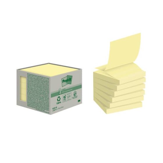 Post-it® Haftnotizen Z-Notes Recycling - 76 x 76 mm, pastellgelb, 6x 100 Blatt