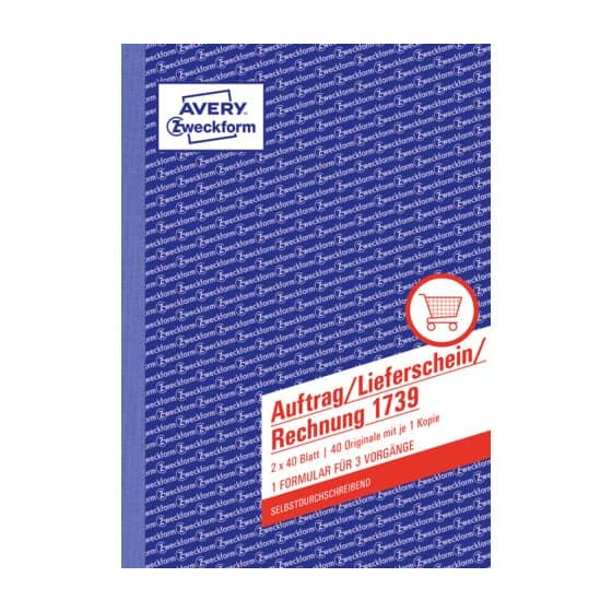 Avery Zweckform® 1739 Auftrag/Lieferschein/Rechnung, DIN A5, selbstdurchschreibend, 2 x 40 Blatt, weiß, gelb