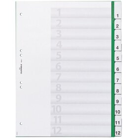 Durable Zahlenregister - Hartfolie, 1-12 + Jan.-Dez., grün, A4, 12 Blatt