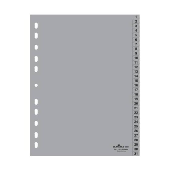 Durable Zahlenregister - PP, 1 - 31, grau, A4, 31 Blatt