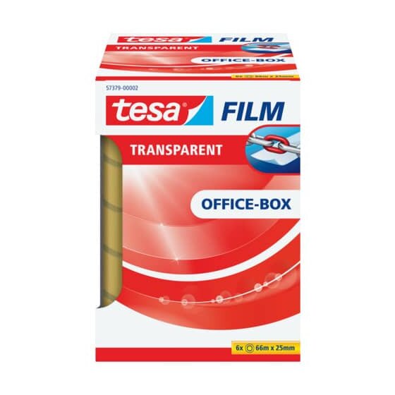 tesa® Klebefilm Office Box - transparent, 25 mm x 66 m, 6 Rollen
